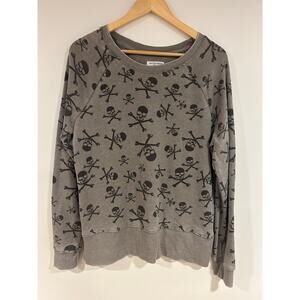 GRAYSON THREADS Sz L Womens Sweatshirt Skull Bones Gray Black Soft Goth Pullover
